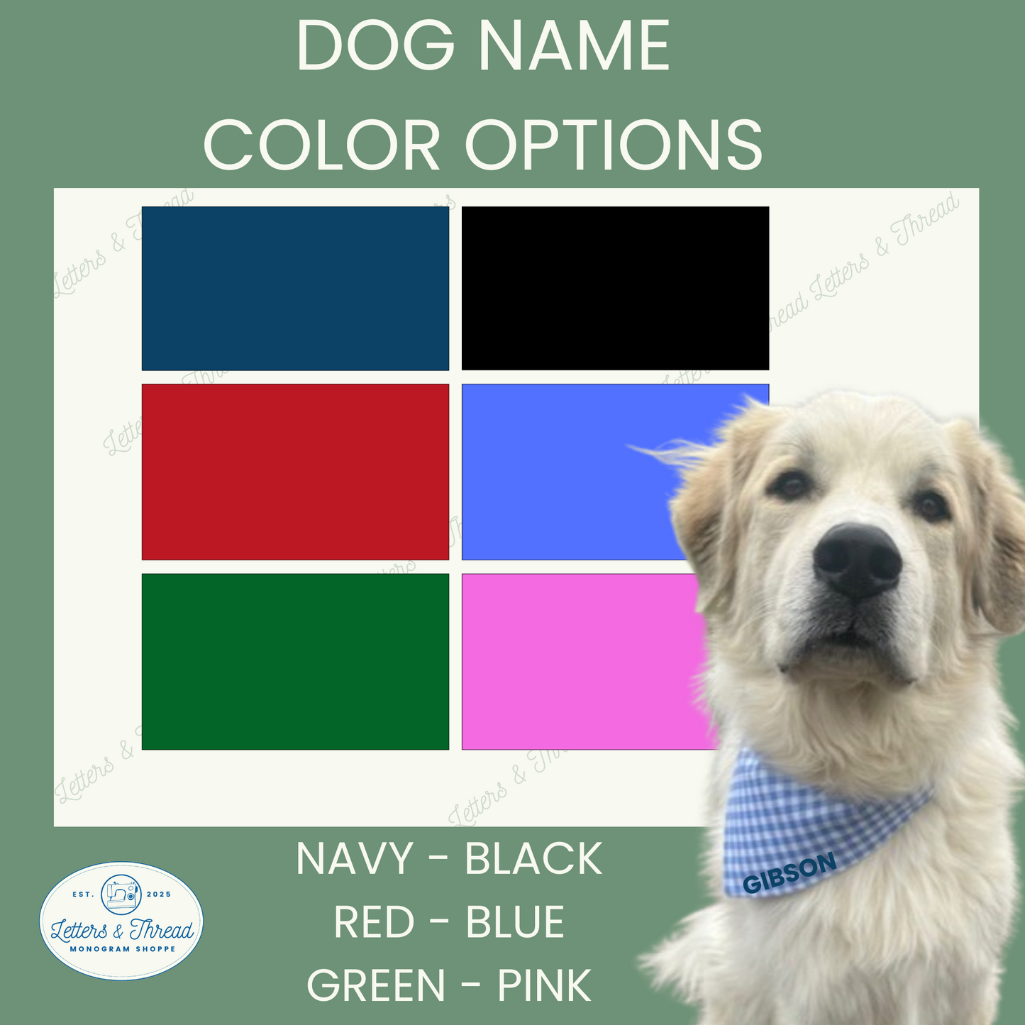 Embroidered Over the Collar Gingham Dog Bandana