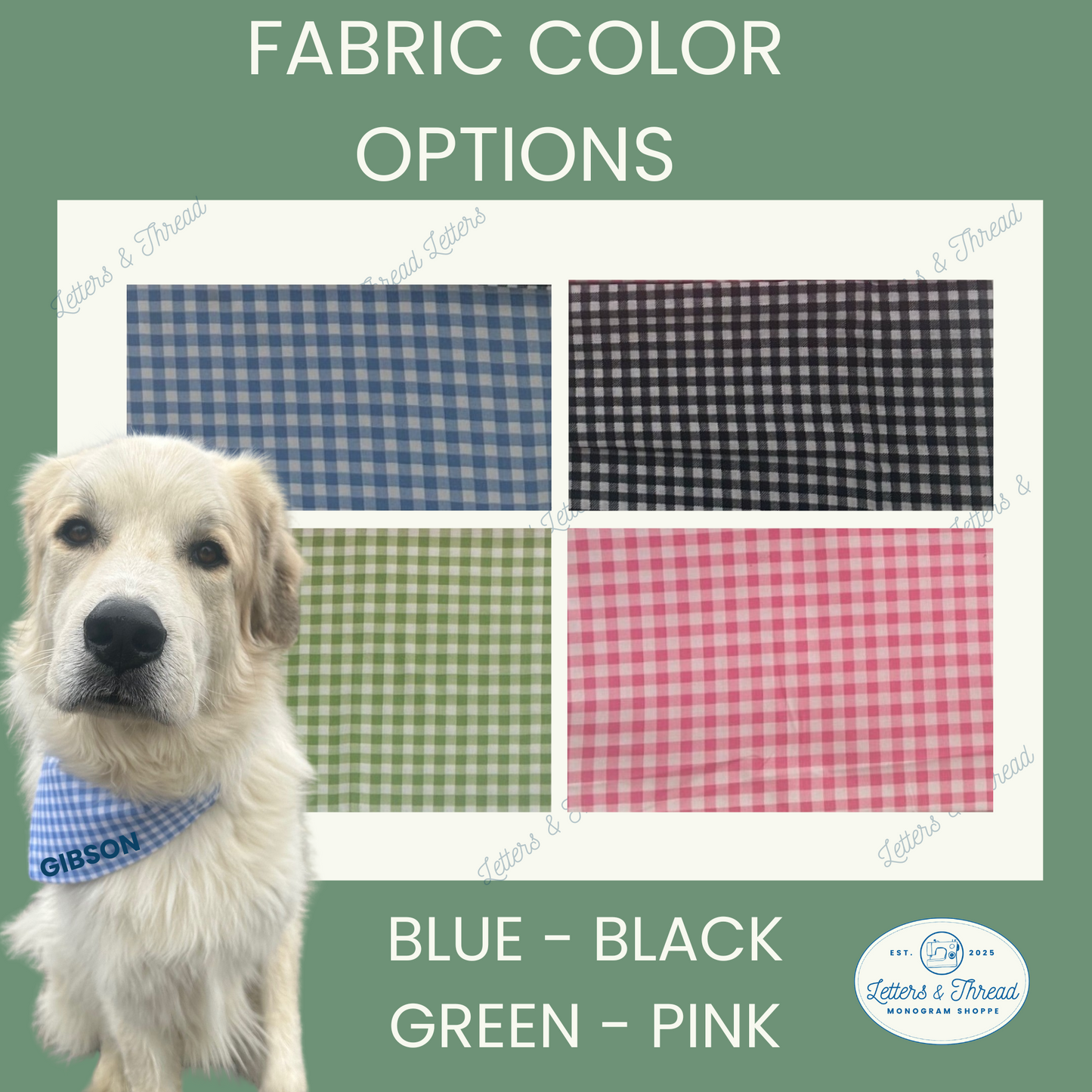 Embroidered Over the Collar Gingham Dog Bandana
