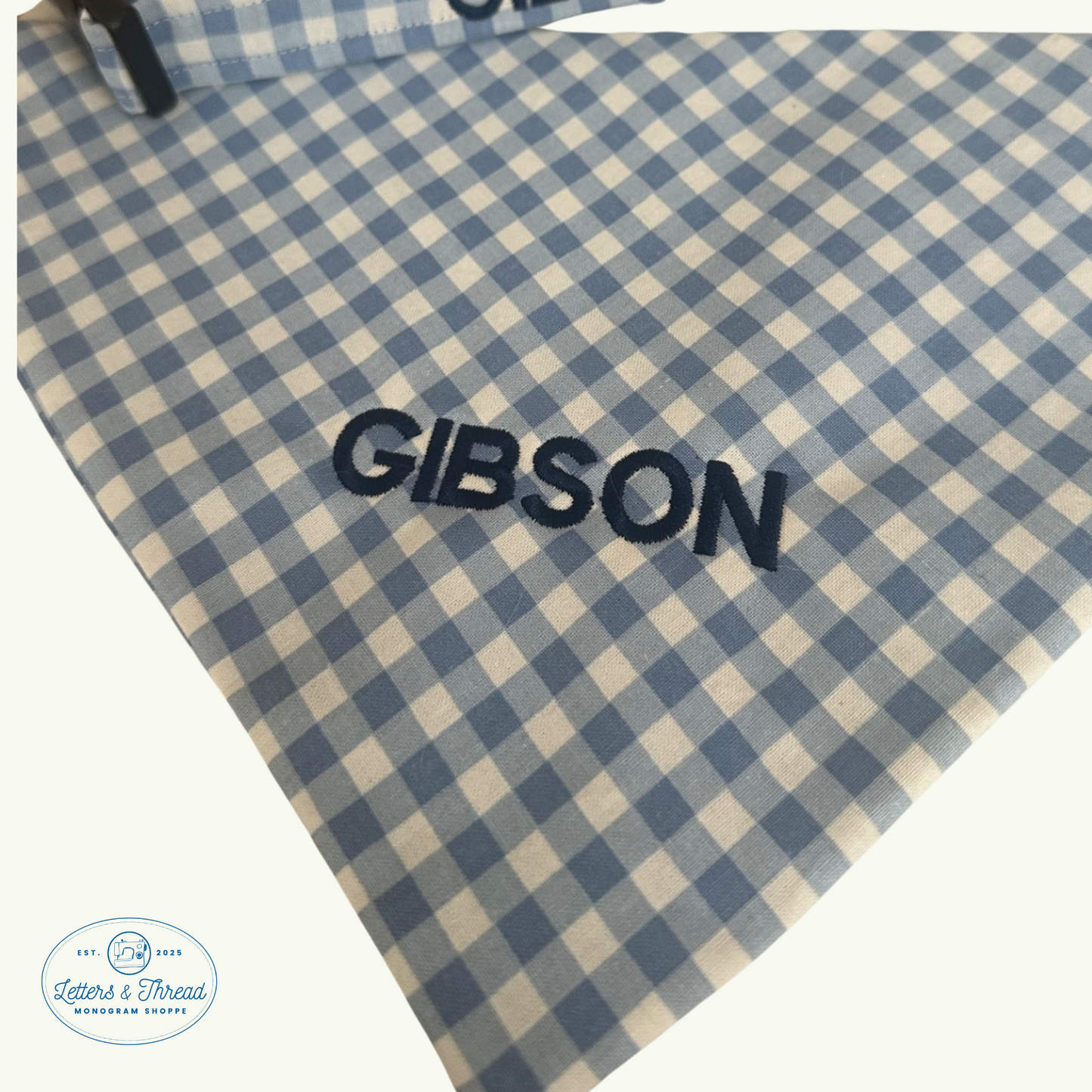 Embroidered Over the Collar Gingham Dog Bandana