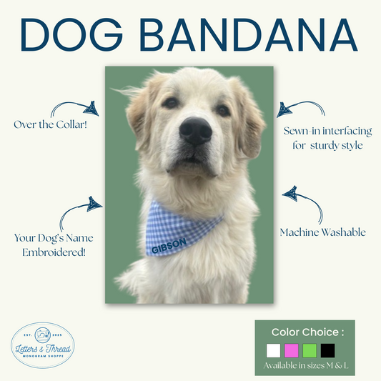 Embroidered Over the Collar Gingham Dog Bandana
