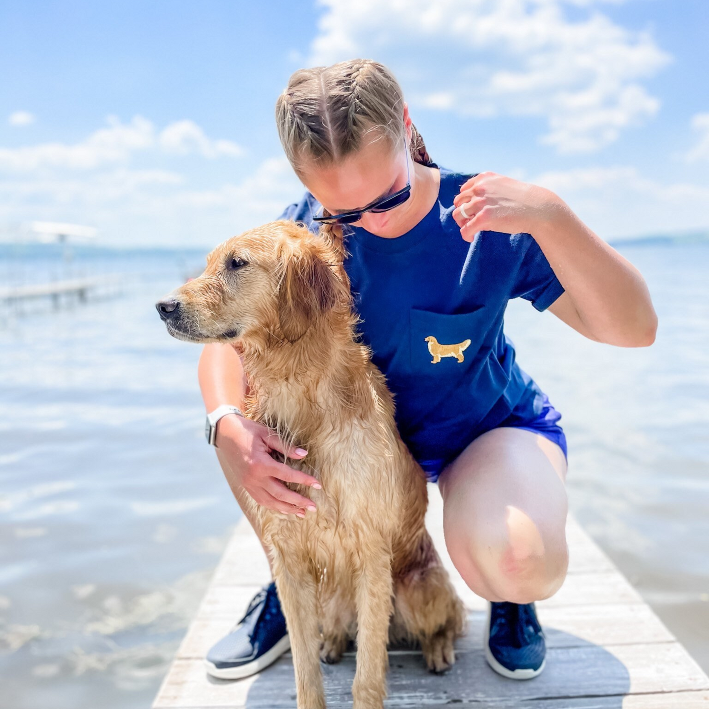 Golden Retriever Embroidered Pocket T-Shirt