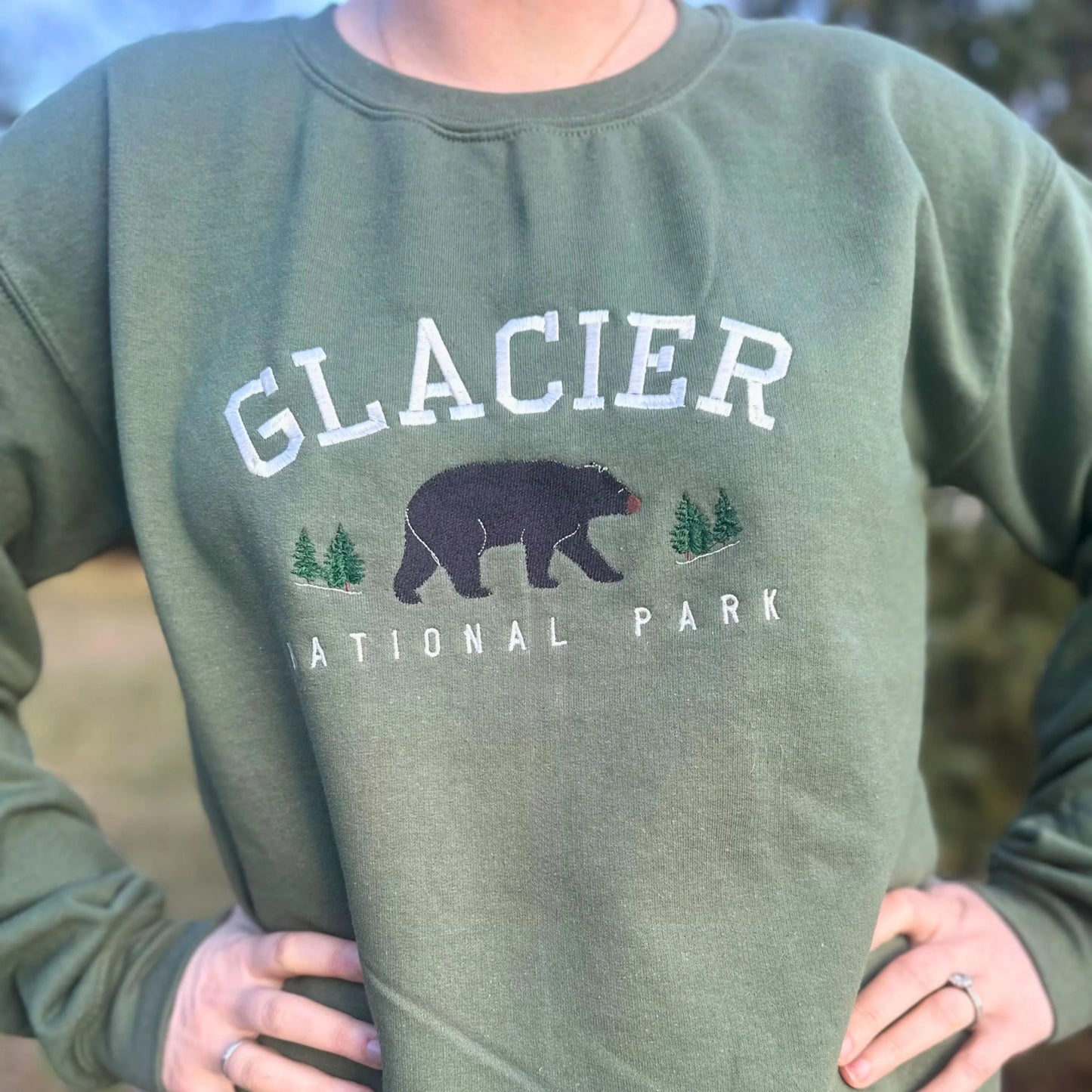 Glacier National Park Black Bear Embroidered Crewneck Sweatshirt
