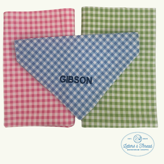 Embroidered Over the Collar Gingham Dog Bandana