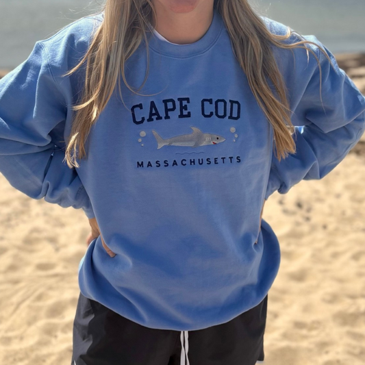 Cape Cod Cute Shark Embroidered Crewneck Sweatshirt