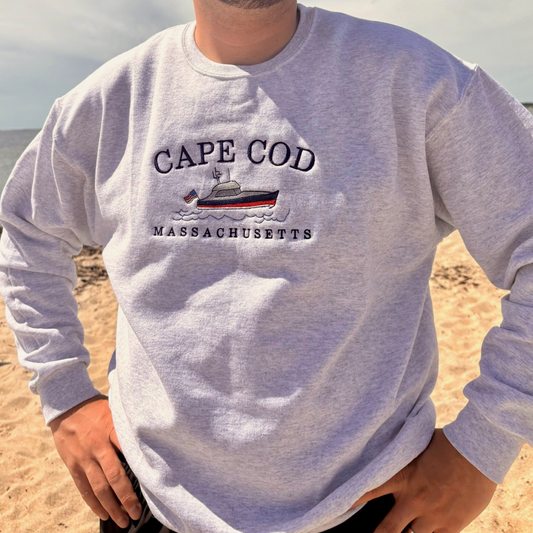 Cape Cod Ocean Boat Embroidered Crewneck Sweatshirt